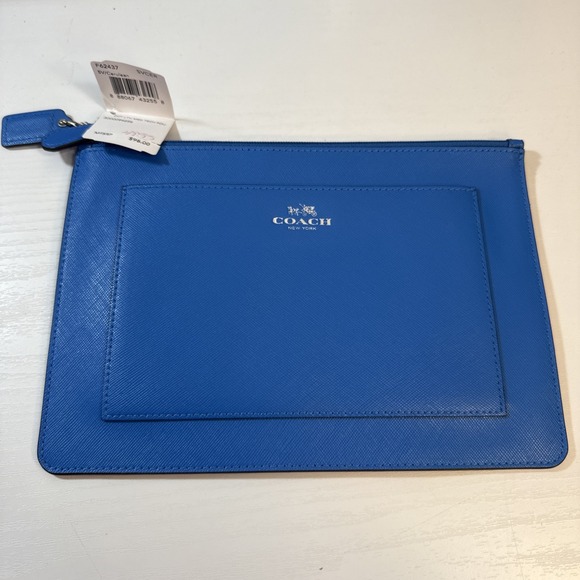 Authentic Coach Blue Darcy Medium Pouch Clean Clutch Bag Zip Tablet F62437 - NWT - Picture 1 of 6